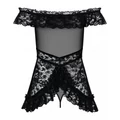 Kép 4/6 - Obsessive Flores fodros-virágos babydoll tangával (fekete)