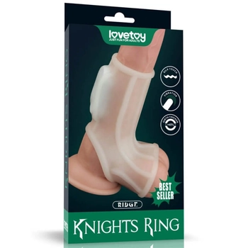 Lovetoy Vibrating Silk Knights Ring With Scrotum Sleeve (White) II