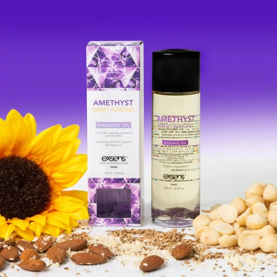 Exsens Organic Massage Oil With Stones Amethyst Sweet Almond