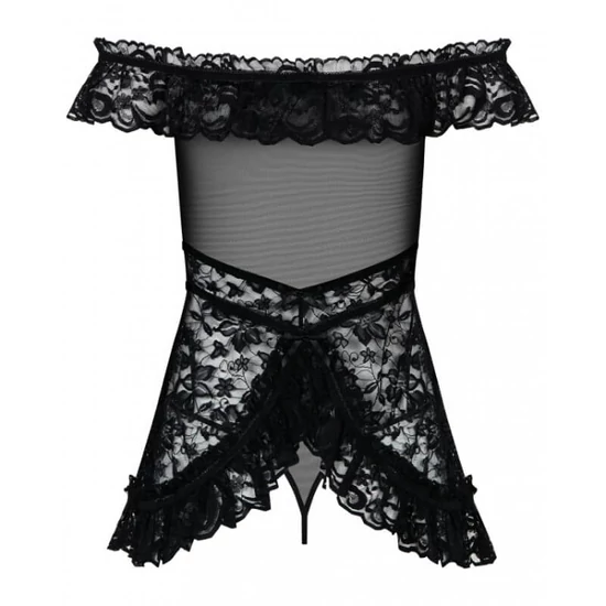 Obsessive Flores fodros-virágos babydoll tangával (fekete)