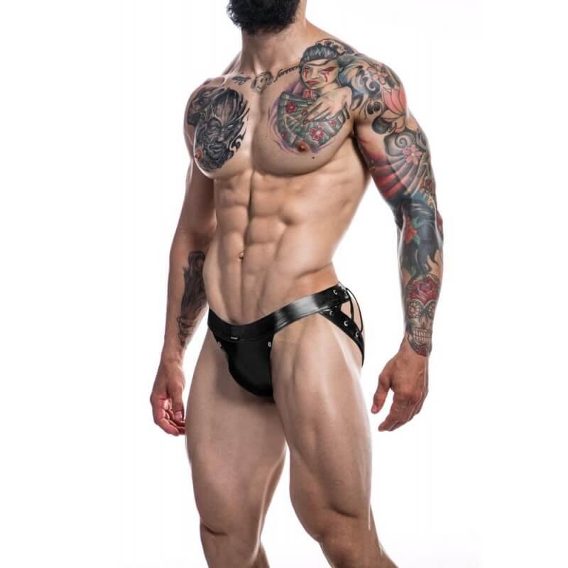 Cut4Men Desire Jockstrap Black Leatherette - szexi férfi alsó (fekete)