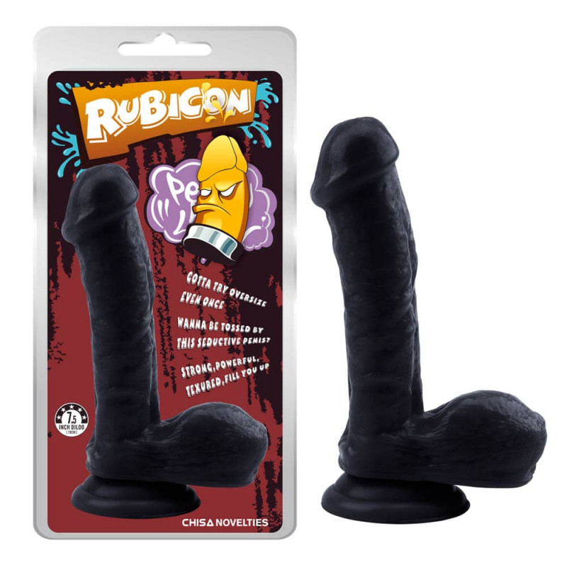 Chisa Novelties Rubicon Gentle Black Penis - letapasztható, herés, élethű dildó - 19 cm (fekete)