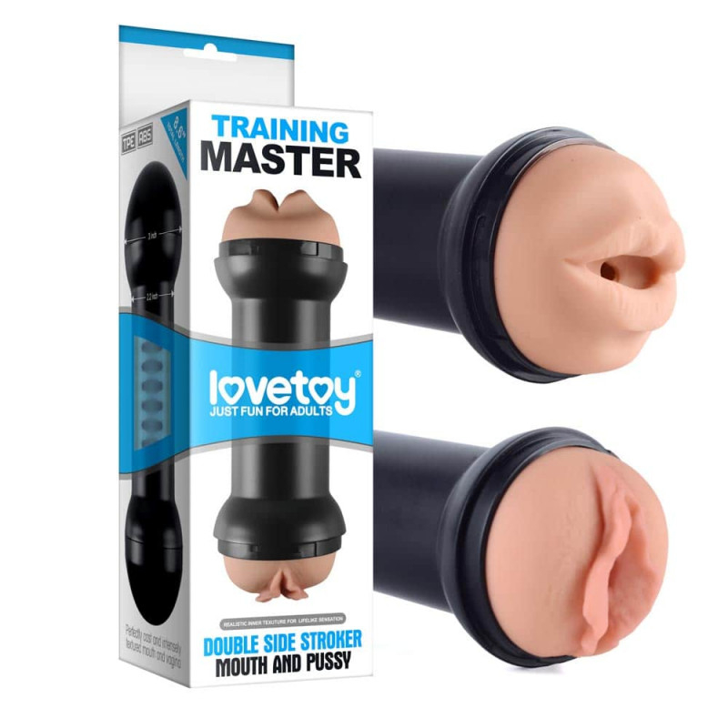 Lovetoy Training Master Double Side Stroker Pussy And Mouth - vízálló, élethű vagina és száj maszturbátor (testszínű)