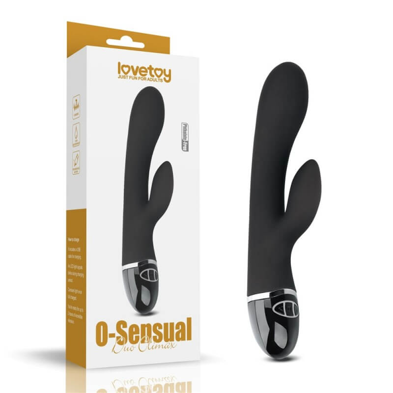 Lovetoy O-Sensual Clit Duo Climax - szilikon, akkus, G-pontos, vízálló, csiklókaros vibrátor - 21 cm (fekete)