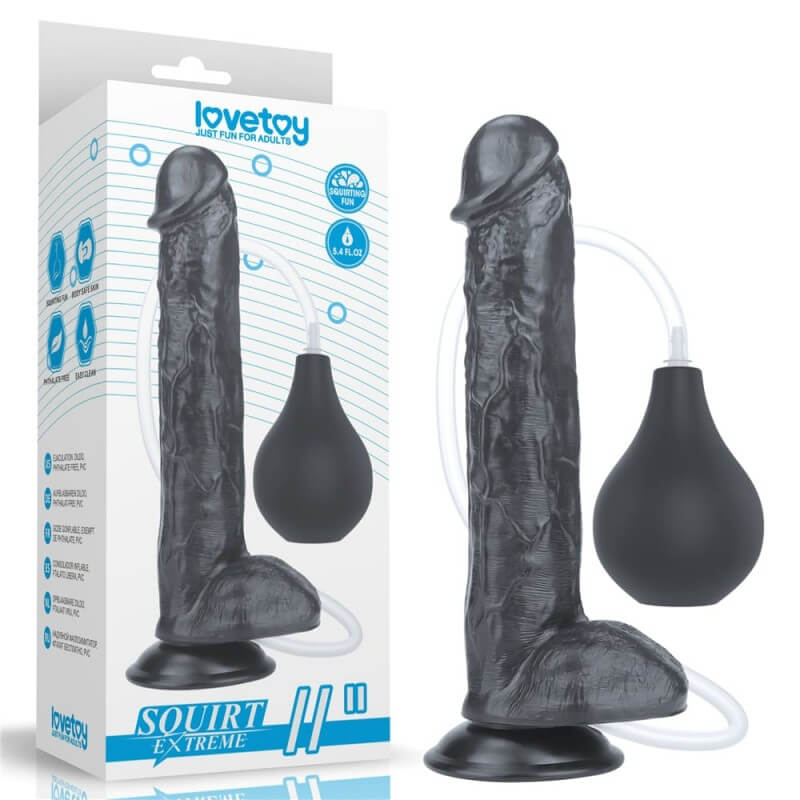 Lovetoy 11" Squirt Extreme - letapasztható, herés, vízálló, felpumpálható, spriccelő, élethű dildó - 27,5 cm (fekete)