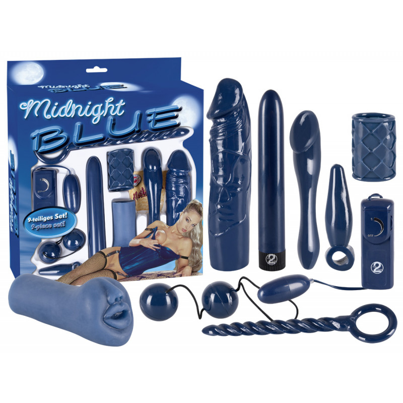 You2Toys Midnight Blue - vibrátor szett - 9 részes - 6/7/11/17/17/5/18,5/23 cm (kék)