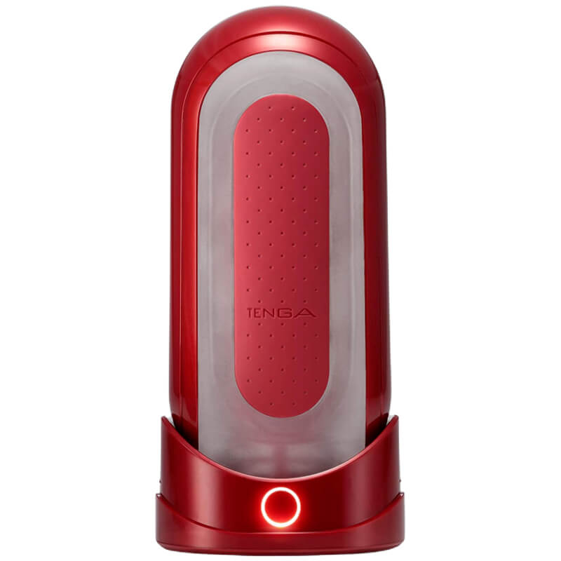 Tenga Flip 0 (Zero) And Flip Warmer Set - szilikon, vízálló szuper-maszturbátor szett fűtőpálcával (piros-fehér)