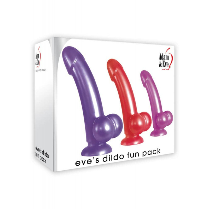 Adam & Eve Eve's Dildo Fun Pack - letapasztható, herés dildó trió - 17/14/20 cm (piros-kék-lila)