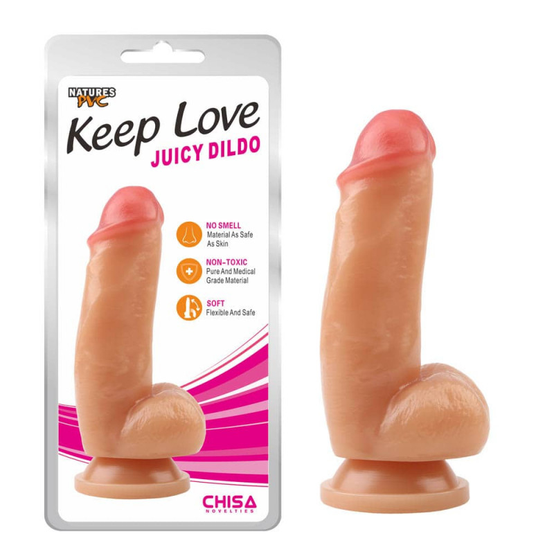 Chisa Novelties Keep Love Juicy Dildo - letapasztható, herés, vízálló, élethű dildó - 18,5 cm (testszínű)