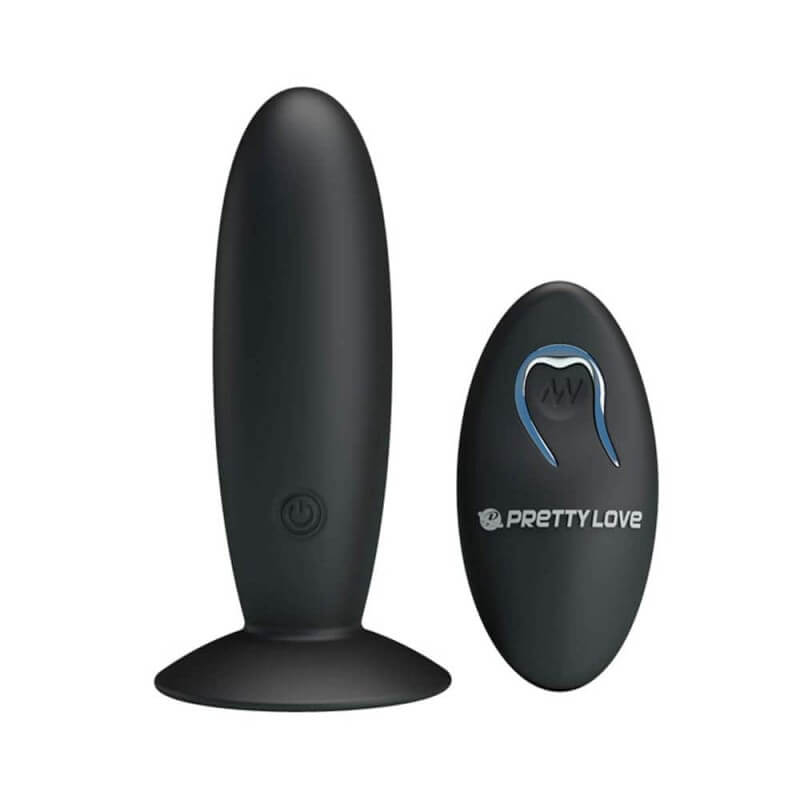 Pretty Love Remote Control Vibrating Plug - szilikon, akkus, távirányítós, letapasztható anál vibrátor - 11 cm (fekete)