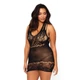Leg Avenue Floral Lace Opaque Mini Dress - szexi ruha (fekete)